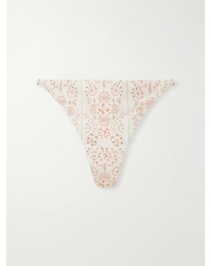 Agua Bendita Palmira Playa Bead-Embellished Printed Recycled-Blend Bikini Briefs - Natural