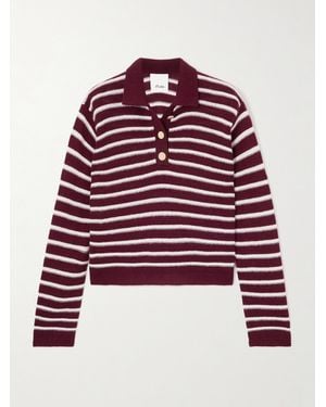 Allude Pullover Aus Einer Gestreiften Woll-Kaschmirmischung Mit Polokragen - Rot