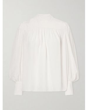 Veronica Beard Brooks Gathered Crepe De Chine Blouse - White