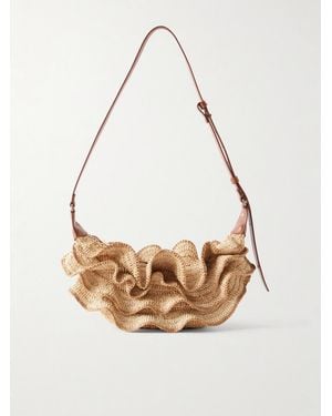 Zimmermann Goldentime Ruffled Leather-Trimmed Raffia Shoulder Bag - Natural