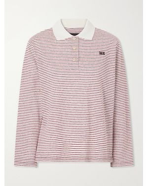 Wales Bonner Trust Logo-Embroidered Striped Cotton And Linen-Blend Polo T-Shirt - Pink