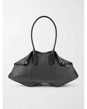 McQueen Manta Eyelet-Embellished Leather Shoulder Bag - Schwarz
