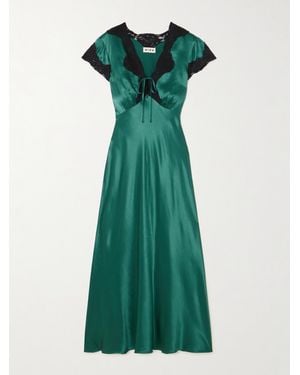 RIXO London Amari Midikleid Aus Satin Mit Spitzenbesätzen - Grün