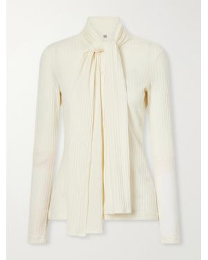 TOTEME Scarf-Detailed Ribbed Lyocell-Blend Blouse - Natural
