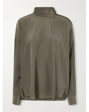 Brunello Cucinelli Bead-Embellished Silk-Satin Blouse - Green
