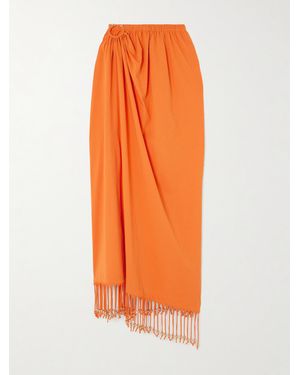 Rabanne Fringed Embellished Gathered Cotton-Jersey Midi Skirt - Orange