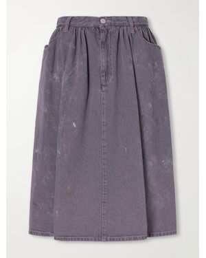 MM6 by Maison Margiela Gathered Paint-Splattered Denim Midi Skirt - Purple