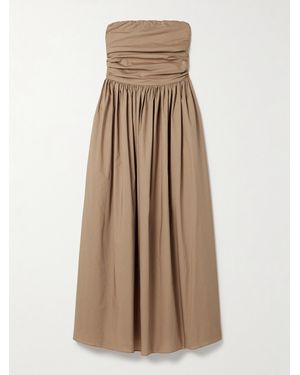 Matteau Strapless Gathered Organic Cotton-Poplin Midi Dress - Natural