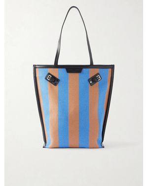 Proenza Schouler North South Days Striped Leather-Trimmed Canvas Tote - Blue