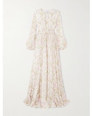 Giambattista Valli Belted Floral-Print Silk-Georgette Gown - Natural