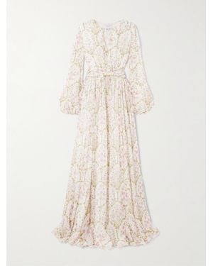 Giambattista Valli Robe Du Soir En Georgette De Soie À Imprimé Fleuri Et À Ceinture - Neutre
