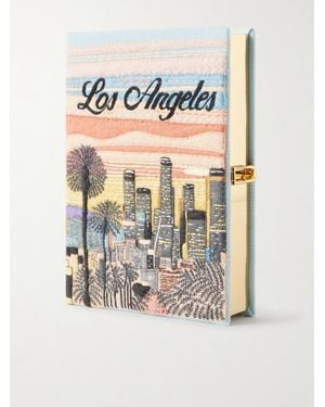 Olympia Le-Tan Los Angeles Appliquéd Embroidered Canvas Clutch - Pink