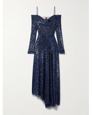 Jason Wu Asymmetric Cold-Shoulder Sequined Chiffon Maxi Dress - Blue