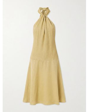 TOTEME Scarf-Detailed Woven Halterneck Midi Dress - Yellow