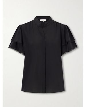 FRAME Arcadia Lace-Trimmed Silk Blouse - Black