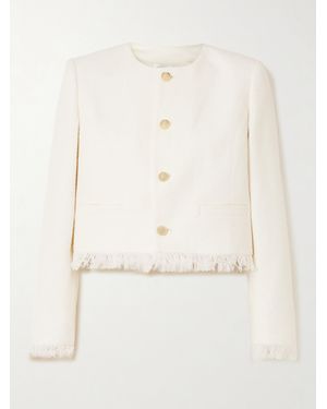 FRAME Cropped Fringed Cotton-Blend Tweed Jacket - Natural