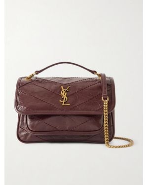 Saint Laurent Niki Mini Crinkled-Leather Shoulder Bag - Brown