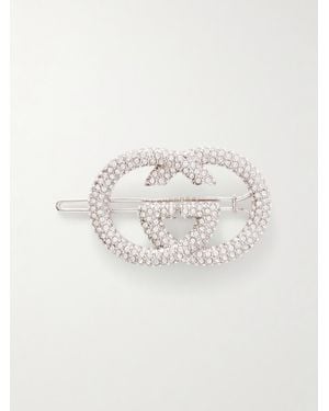 Gucci Interlocking Gg Crystal-Embellished-Tone Hair Clip - Natural