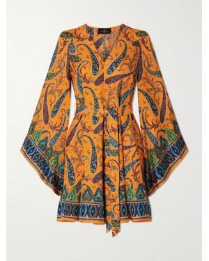 Etro Belted Paisley-Print Silk-Twill Mini Dress - Orange