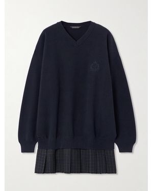 Balenciaga Layered Wool-Trimmed Embroidered Cotton Mini Dress - Blue