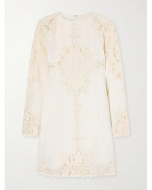 Ulla Johnson Broderie Anglaise-Trimmed Linen Mini Dress - Natural