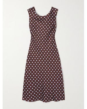 Posse Leo Polka-Dot Tencel-Blend Satin Midi Dress - Purple