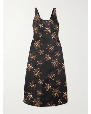 Emilia Wickstead Tippi Midikleid Aus Satin Mit Blumenprint - Schwarz