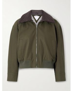 Bottega Veneta Intrecciato Leather-Trimmed Cotton-Twill Jacket - Green
