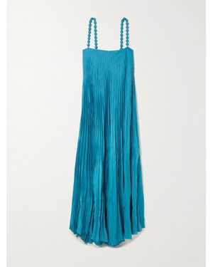 ANDRES OTALORA Robe Longue En Lin Plissé À Perles Un Ritmo - Bleu