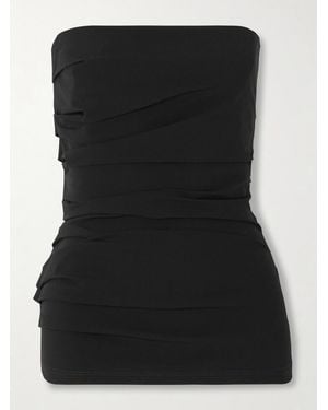 Proenza Schouler Lena Strapless Gathered Cotton-Blend Poplin Top - Black