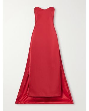 Jonathan Simkhai Dinah Cape-Effect Strapless Satin Gown - Red
