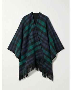 Johnstons of Elgin Reversible Fringed Checked Wool Cape - Blue