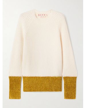 Marni Zweifarbiger Pullover Aus Gerippter Wolle - Natur