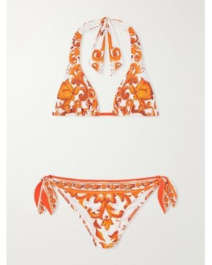 Dolce & Gabbana Maiolica Knotted Printed Halterneck Bikini - Grey