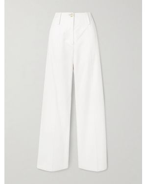 Patou Embroidered Cotton-Twill Straight-Leg Pants - White