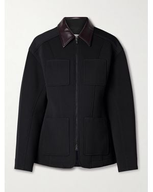 Tibi Leather-Trimmed Twill Jacket - Black