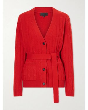 Nili Lotan Tirza Belted Cable-Knit Cashmere Cardigan - Red