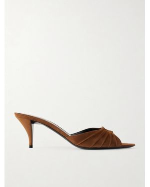 Saint Laurent Babylone Embellished Gathered Suede Mules - Natural
