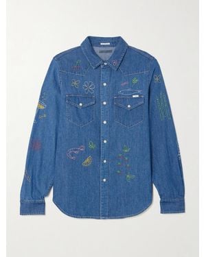 Mother All My Eyes Embroidered Denim Shirt - Blue