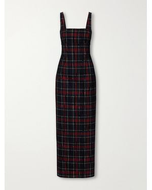 Emilia Wickstead Micheline Checked Flocked Velvet-Trimmed Gabardine Maxi Dress - Blue
