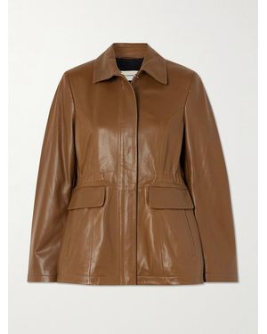 Nour Hammour Wells Gathered Leather Jacket - Brown