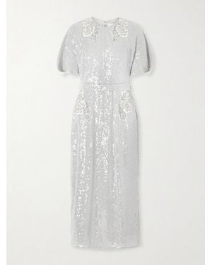 Erdem Embellished Sequined Chiffon Midi Dress - White