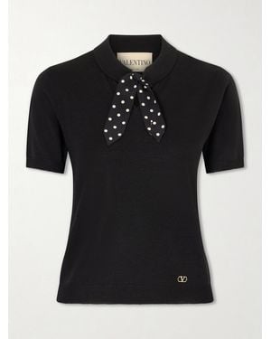 Valentino Garavani Silk-Trimmed Wool-Blend Knit Polo Shirt - Black