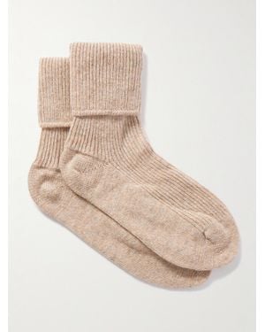 Johnstons of Elgin Ribbed Cashmere Socks - Natural