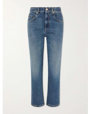 Brunello Cucinelli Cropped Bead-Embellished Straight-Leg Jeans - Blue