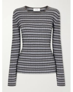 Lisa Yang Tarika Striped Ribbed Cotton And Cashmere-Blend Jumper - Grey