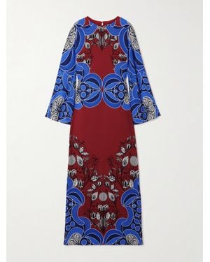 Borgo De Nor Robe Longue En Crêpe Imprimé Capucine - Bleu
