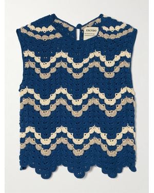 Escvdo Safi Scalloped Cropped Crocheted Organic Cotton Tank - Blue