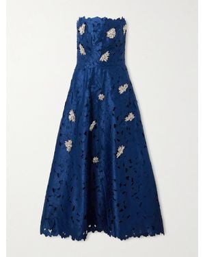Costarellos Strapless Crystal-Embellished Corded Lace Midi Dress - Blue