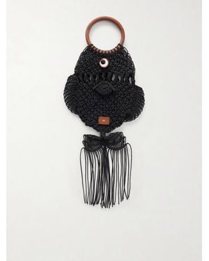 Anya Hindmarch Macrame Leather-Trimmed Cotton Clutch - Black